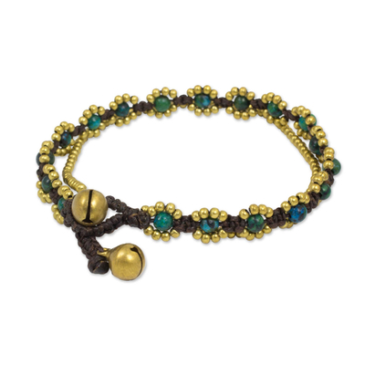 Hand Knotted Beaded Bracelet with Serpentine and Brass Bells