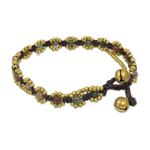 Jasper beaded bracelet, 'Festive Day' - Hand Knotted Jasper Beaded Bracelet with Brass Bell