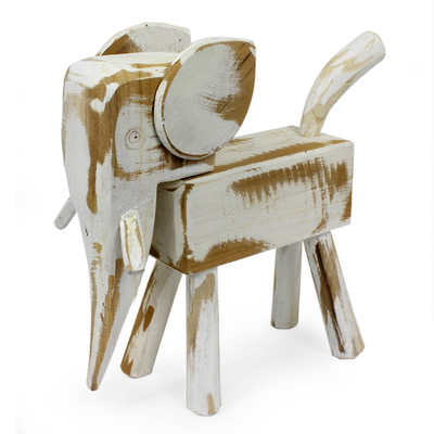 Naif White Wood Elephant Sculpture from Thailand