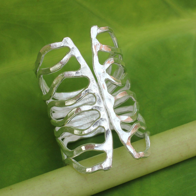 Sterling silver wrap ring, 'Monarch' - Thai Hammered Silver Wrap Ring