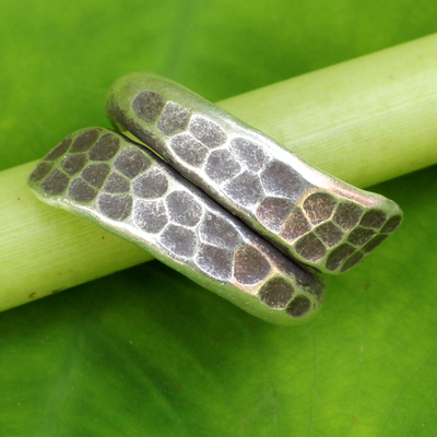 Sterling silver wrap ring, 'Written in Stone' - Thai Handmade Sterling Silver Wrap Ring