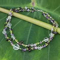 Amethyst and peridot beaded necklace, 'Lilac Garden'