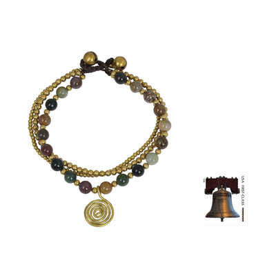 Jasper beaded bracelet, 'Harmonious Blend' - Thai Beaded Jasper and Brass Bracelet