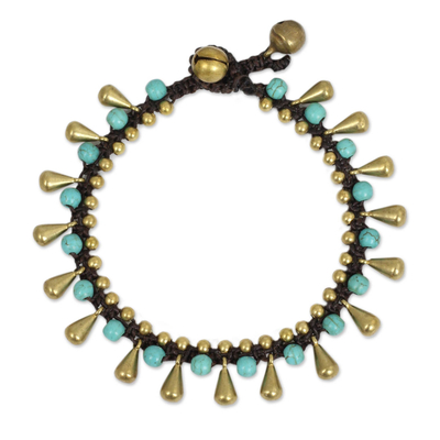 Calcite and brass beaded bracelet, 'Summer's Charm' - Blue Calcite and Brass Beaded Bracelet from Thailand