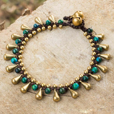 Serpentine beaded bracelet, 'Summer's Charm' - Handcrafted Serpentine and Brass Bracelet from Thailand