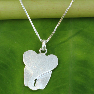 Sterling silver pendant necklace, 'Loyal Elephant' - Thai Fair Trade Sterling Silver Pendant Necklace