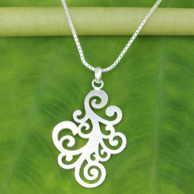 Sterling silver floral necklace, 'New Life' - Sterling Silver Floral Pendant Necklace from Thailand