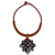 Leather and coconut shell flower necklace, 'Floral Brown' - Hand Made Leather Necklace with Coconut Shell Pendant