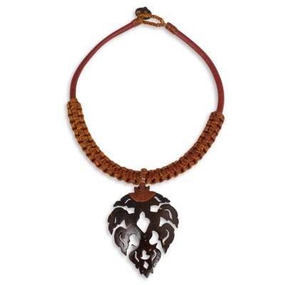 Artisan Crafted Leaf Shape Coconut and Leather Necklace