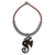 Leather and coconut shell flower necklace, 'Siam Seahorse in Grey' - Fair Trade Leather and Coconut Shell Thai Necklace