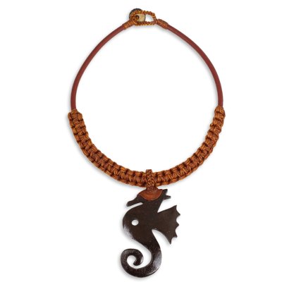 Artisan Crafted Coconut Shell and Leather Necklace