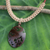 Coconut shell pendant necklace, 'Thai Phoenix in Light Tan' - Hand Carved Coconut Shell Pendant on Leather Necklace thumbail