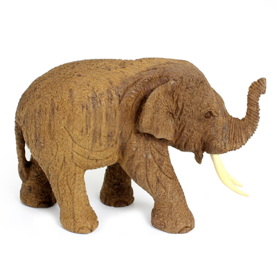 Wood elephant statuette, 'Teak Elephant' - Hand-Carved Teak Wood Elephant Statuette from Thailand