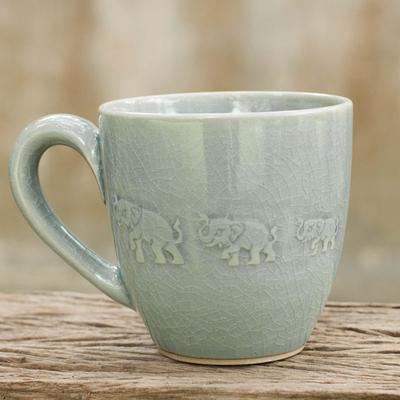 Celadon ceramic mug, Blue Elephant Walk