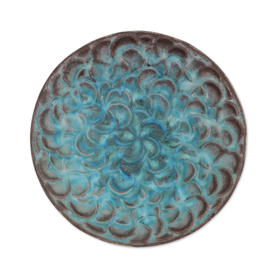 Ceramic bowl, 'Blossoming In Blue' - Thai Artisan Crafted Turquoise Blue Floral Ceramic Bowl