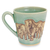 Celadon ceramic mug, 'Cozy Family' - Aqua Celadon Ceramic Mug with Hand Painted Elephants thumbail