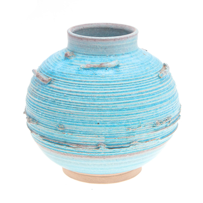 Aqua Blue Small Ceramic Vase from Thailand