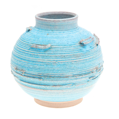 Jarrón de ceramica - Jarrón de cerámica azul aguamarina pequeño de Tailandia