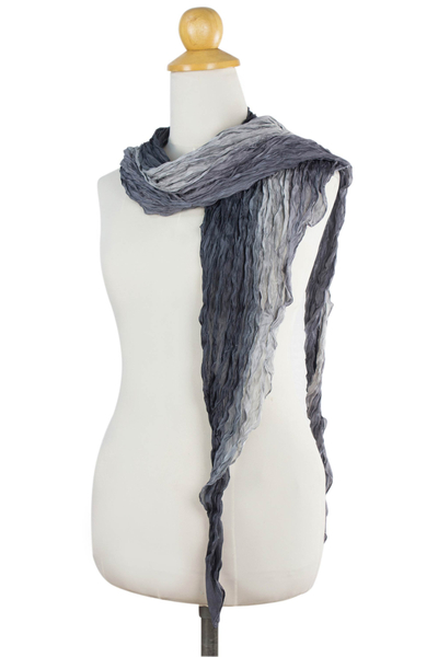 Silk scarf, 'Summer Smoke' - Hand Dyed Light and Dark Gray Silk Scarf from Thailand