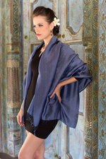 Rayon and silk blend shawl, 'Elegance in Indigo' - Dark Blue Women's Woven Rayon and Silk Blend Shawl
