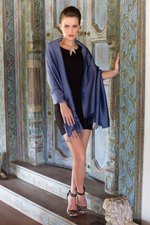 Rayon and silk blend shawl, 'Elegance in Indigo' - Dark Blue Women's Woven Rayon and Silk Blend Shawl