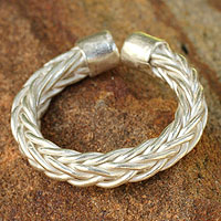 Sterling silver wrap ring, 'Woven Wheat' - Thai Braided Sterling Silver Wrap Ring