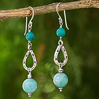 Amazonite dangle earrings, 'Lucky Blue' - Genuine Amazonite and Silver 950 Beaded Dangle Earrings