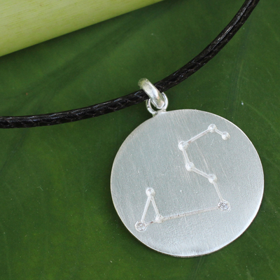 White topaz pendant necklace, 'Constellation: Leo' - Leo Sign Zodiac Necklace in Silver with White Topaz