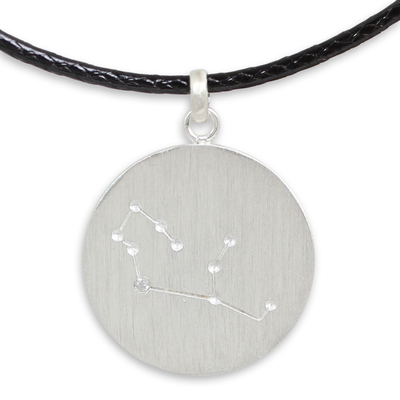 White topaz pendant necklace, 'Constellation: Virgo' - Handmade White Topaz and Silver Virgo Sign Necklace