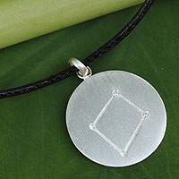 White topaz pendant necklace, 'Constellation: Libra' - Sterling Silver and White Topaz Libra Zodiac Sign Necklace