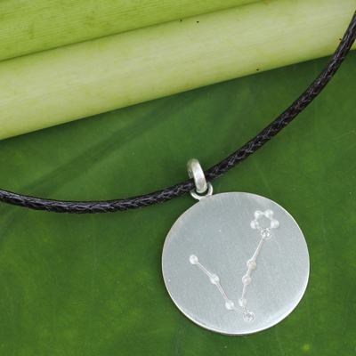 White topaz pendant necklace, 'Constellation: Pisces' - White Topaz Silver Necklace with Pisces Zodiac Sign