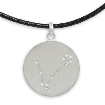 White Topaz Silver Necklace with Pisces Zodiac Sign