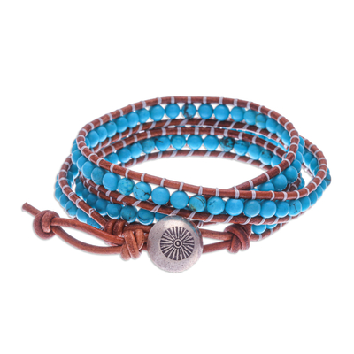 Triple Wrap Leather Bracelet with Reconstituted Turquoise