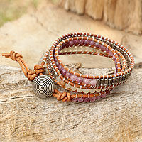 Quartz and lapidolite wrap bracelet, 'Lovely in Lilac' - Hill Tribe Silver 950 Quartz and Lapidolite Wrap Bracelet