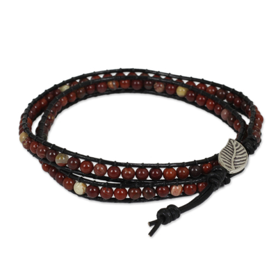 Wickelarmband aus Jaspisperlen - Wickelarmband aus Leder mit roten Jaspisperlen aus Thailand