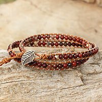 Jasper beaded wrap bracelet, 'Special Wine'