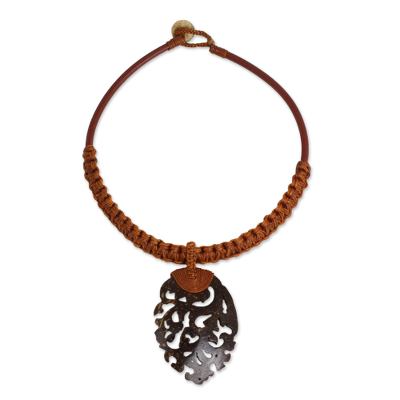 Coconut Shell Necklace on Leather and Macrame Cords
