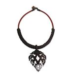 Coconut shell pendant necklace, 'Precious Thailand in Brown' - Handmade Macrame and Coconut Shell Pendant Necklace