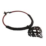 Coconut shell pendant necklace, 'Precious Thailand in Brown' - Handmade Macrame and Coconut Shell Pendant Necklace