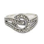 Marcasite cocktail ring, 'Magical Love Knot' - Artisan Crafted Thai Silver and Marcasite Ring