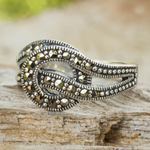 Marcasite cocktail ring, 'Magical Love Knot' - Artisan Crafted Thai Silver and Marcasite Ring