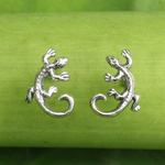 Sterling silver button earrings, 'Chameleon' - Sterling Silver Chameleon Button Earrings from Thailand
