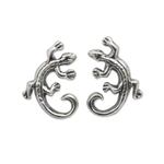 Sterling silver button earrings, 'Chameleon' - Sterling Silver Chameleon Button Earrings from Thailand
