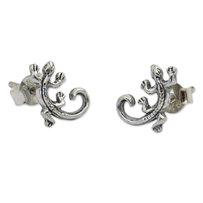 Sterling silver button earrings, 'Chameleon' - Sterling Silver Chameleon Button Earrings from Thailand