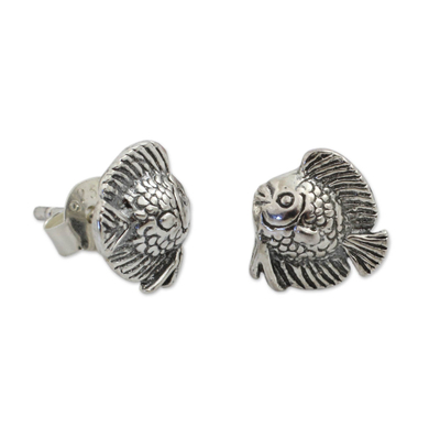 Knopfohrringe aus Sterlingsilber - Kleine Fischknopf-Ohrringe aus Sterlingsilber