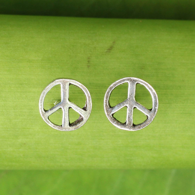 Sterling silver stud earrings, Peace Sign
