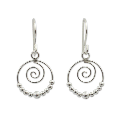 Pendientes colgantes de plata de ley, 'Whirl' - Pendientes colgantes de plata de ley hechos a mano con espirales