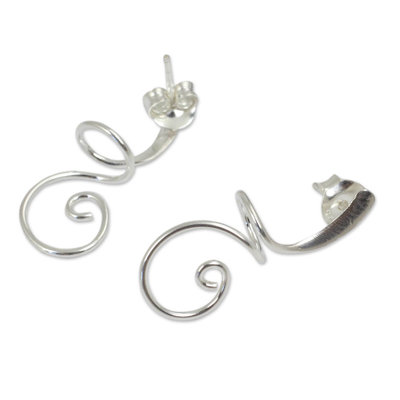 Sterling silver drop earrings, 'Lovely Spiral' - Artisan Crafted Sterling Silver Drop Earrings from Thailand