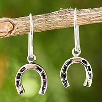 Sterling silver dangle earrings, 'Good Luck Horseshoes'