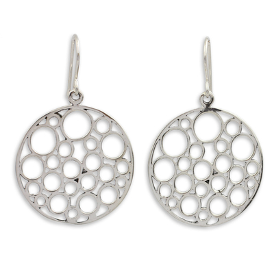 Sterling silver dangle earrings, 'Strength in Togetherness' - Contemporary Style Round Sterling Silver Dangle Earrings